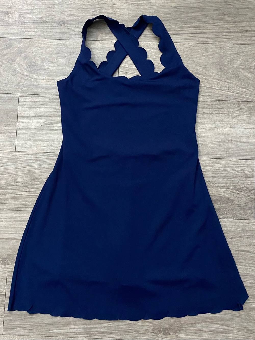 J. Crew Factory Navy Scallop-Edge Crossback Mini Active Dress
